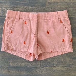J.Crew Women’s Broken-In Chino Shorts in Peach w/ embroidered sailboats